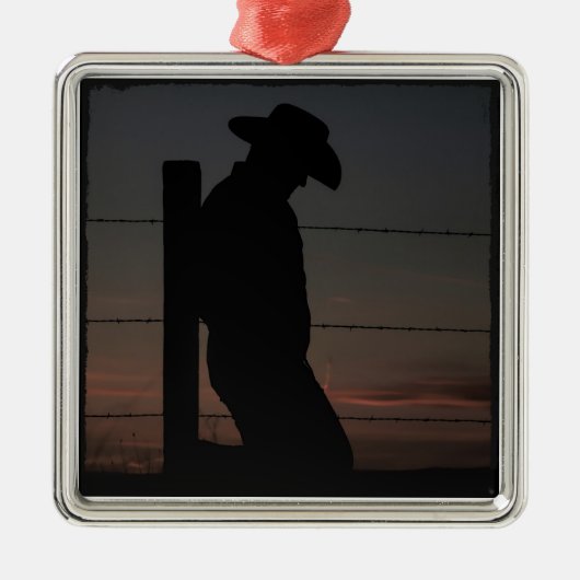 Cowboy bij zonsondergang metalen ornament (Voorkant)