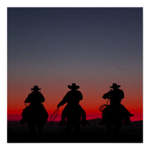 cowboy bij zonsondergang perfect poster