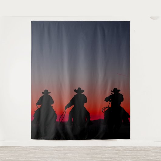 cowboy bij zonsondergang wandkleed (Voorkant)