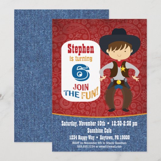 Cowboy Birthday Invitation Boy Rodeo Western Kaart (Voorkant / Achterkant)