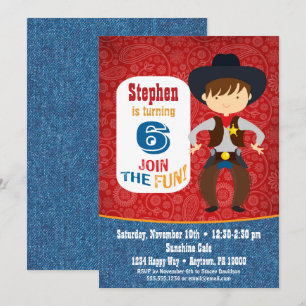 Cowboy Birthday Invitation Boy Rodeo Western Kaart