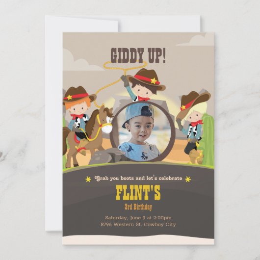 Cowboy Birthday Invitation Ranch Party Kaart (Voorkant)