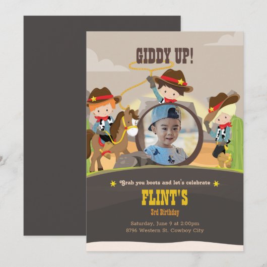 Cowboy Birthday Invitation Ranch Party Kaart (Voorkant / Achterkant)