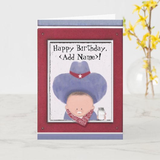 Cowboy Birthday Kaart (Gele Bloem)