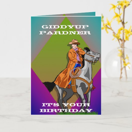 Cowboy Birthday Kaart (Gele Bloem)