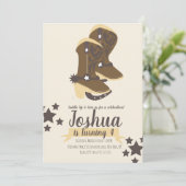 Cowboy Birthday Koe Print Brown Beige Invitation Kaart (Staand voorkant)