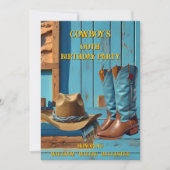 Cowboy Birthday Party Barn Boots Hat blue brown Kaart (Voorkant)
