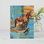 Cowboy Birthday Party Barn Horse Hat blue brown Kaart (Staand voorkant)