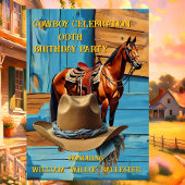 Cowboy Birthday Party Barn Horse Hat blue brown Kaart