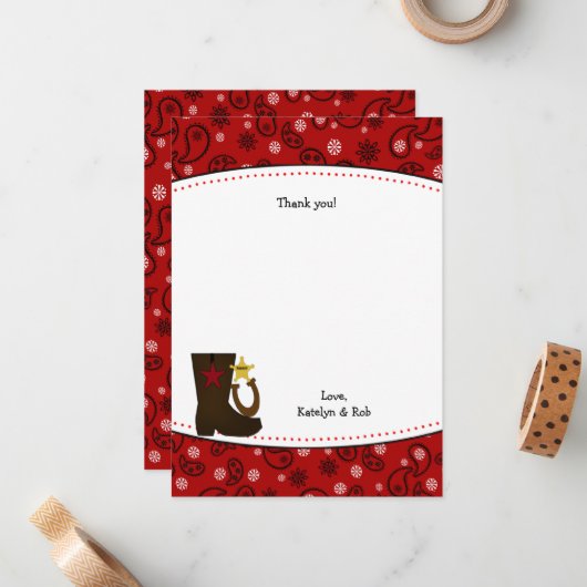 Cowboy Birthday Party Bedankt voor je briefkaarten (Voorkant / Achterkant in situ)