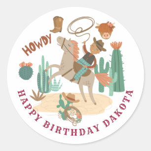 Cowboy Birthday Party Classic Round Sticker