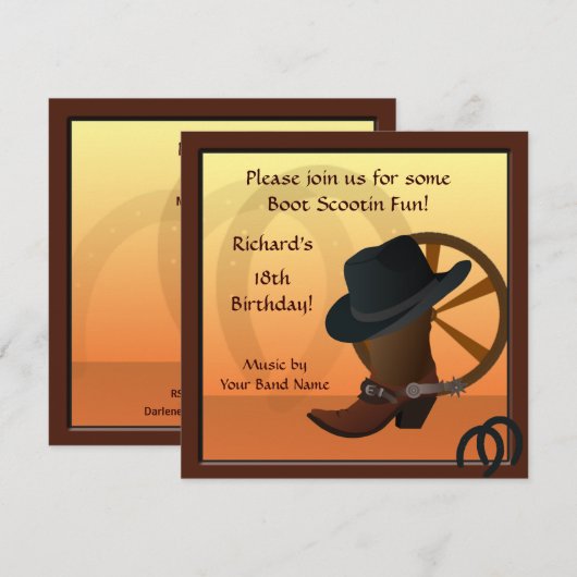 Cowboy Birthday Party Custom Invitation Kaart (Voorkant / Achterkant)