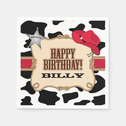 Cowboy Birthday Party, Custom Napkins Servetten (Voorkant)