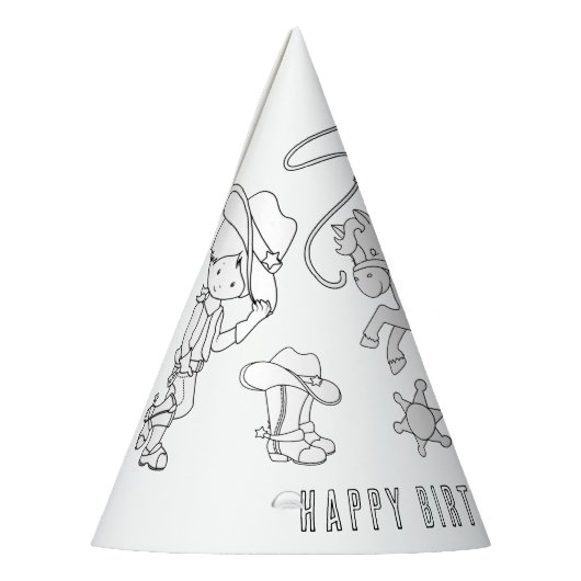 Cowboy Birthday Party - Kleur uw eigen partijgenoo Feesthoedjes (Links)