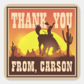 Cowboy Birthday Rodeo, Wild West Dank je wel Vierkante Sticker (Voorkant)