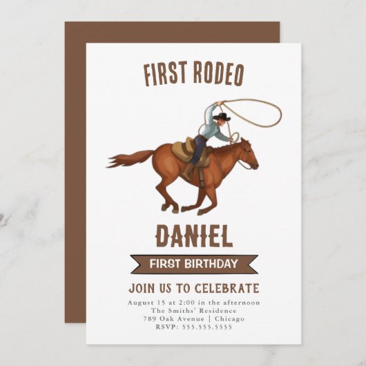 Cowboy Birthday Uitnodiging eerste Rodeo Uitnodigi (Voorkant / Achterkant)