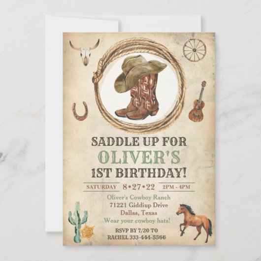 Cowboy Birthday Uitnodiging eerste Rodeo Uitnodigi (Voorkant)