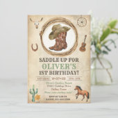 Cowboy Birthday Uitnodiging eerste Rodeo Uitnodigi (Staand voorkant)