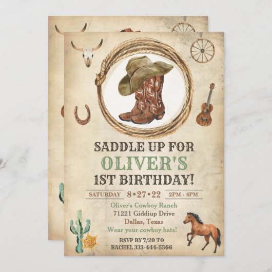 Cowboy Birthday Uitnodiging eerste Rodeo Uitnodigi (Voorkant / Achterkant)