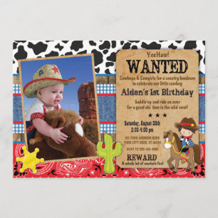 Cowboy Birthday Uitnodiging - Gezocht, Western the