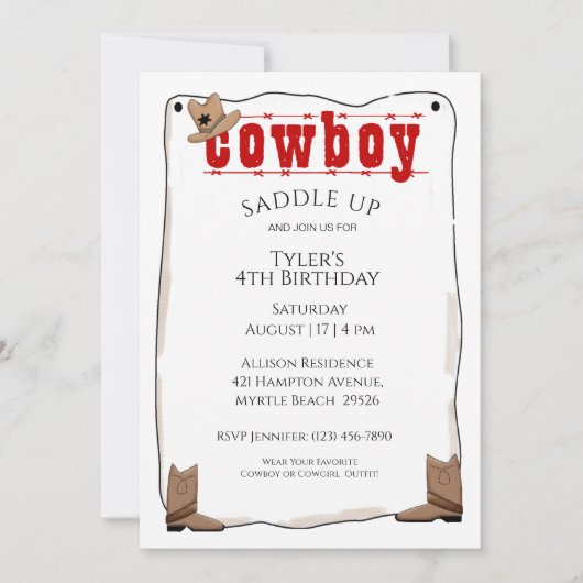 Cowboy Birthday-uitnodigingen Kaart (Voorkant)