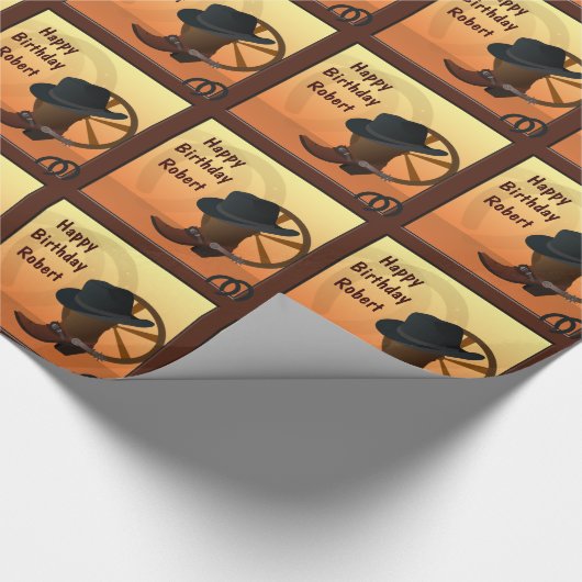 Cowboy Birthday Wrapping Paper Cadeaupapier (Hoek)