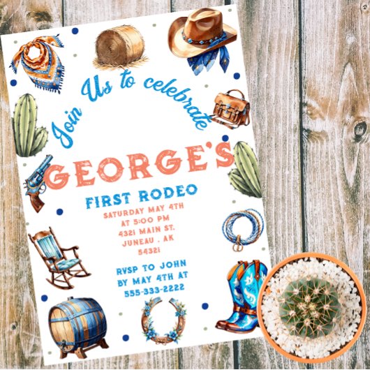 Cowboy Blauw Western Wild West Verjaardag Magnetische Uitnodiging