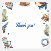 Cowboy Blauw Western Wild West Verjaardag Vierkante Sticker (Voorkant)