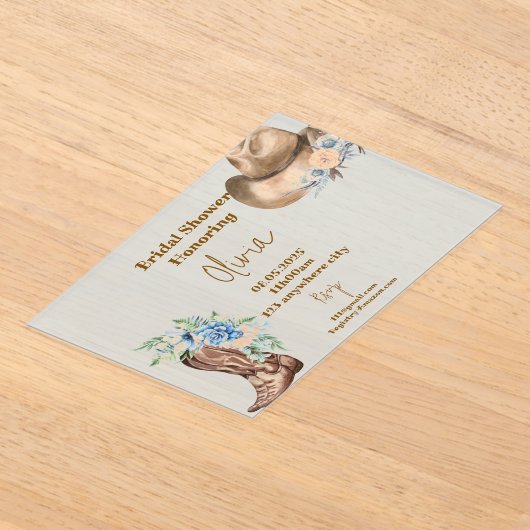 COWBOY-BLOEMEN BRUIDSDIEPJE  ACRYL UITNODIGINGEN (Laagn)