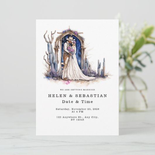 Cowboy Bloemen Western Bruiloft Rustieke Bruiloft Kaart (Staand voorkant)