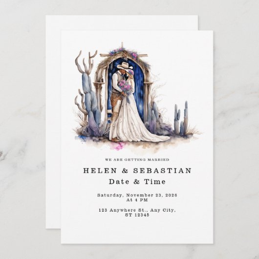 Cowboy Bloemen Western Bruiloft Rustieke Bruiloft Kaart (Voorkant / Achterkant)