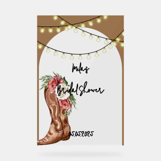 Cowboy bloemige bruidsfeest acryl bord (Voorkant)