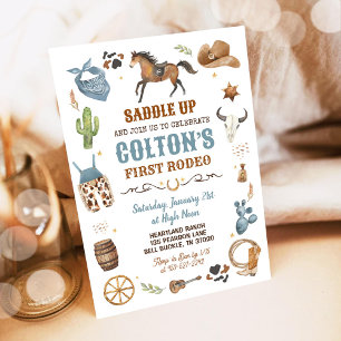 Cowboy Blue 1e Rodeo Wild West Thema Verjaardag Kaart
