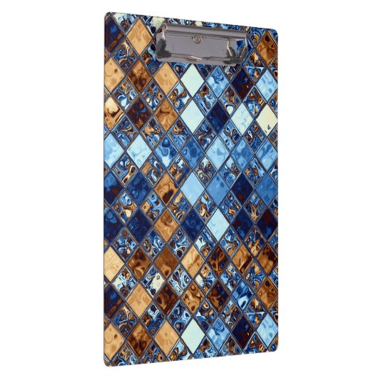 Cowboy Blue Bandana met bruine mozaïeknijkunst Klembord (Rechts)