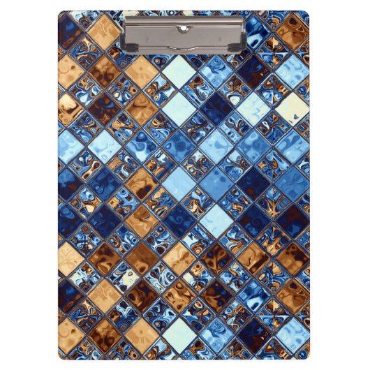 Cowboy Blue Bandana met bruine mozaïeknijkunst Klembord (Voorkant)