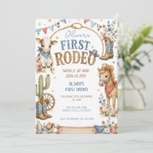 Cowboy Blue Eerste Rodeo Verjaardagsuitnodiging Kaart