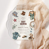 Cowboy Blue Western Rodeo Baby shower Uitnodiging