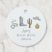 Cowboy Blue Wild West Verjaardagsfeestje Bedankjes Labels (Voorkant)