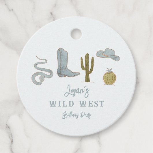 Cowboy Blue Wild West Verjaardagsfeestje Bedankjes Labels (Voorkant)