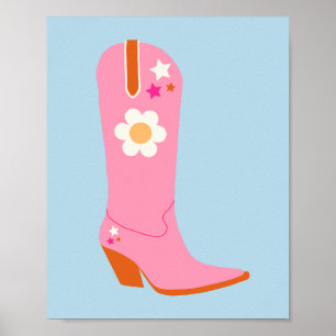 Cowboy Boot 02 roze en blauwe Preppy laarzen Poster