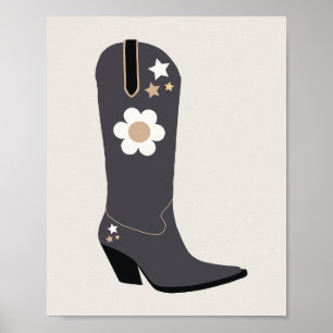 Cowboy Boot 04 Zwart en Crème Poster