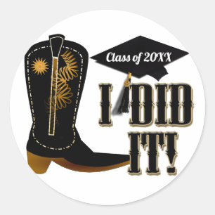 Cowboy Boot Afstuderen Ronde Sticker