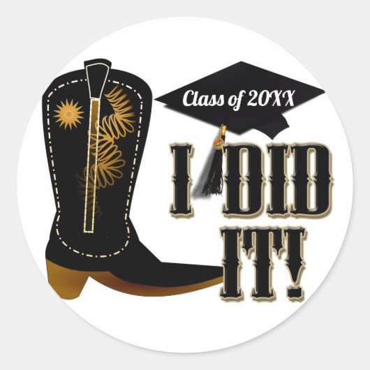 Cowboy Boot Afstuderen Ronde Sticker (Voorkant)
