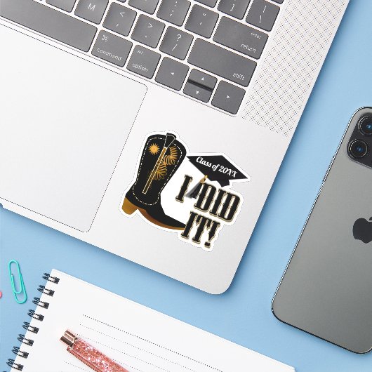 Cowboy Boot Afstuderen Sticker (Laptop met iPhone)