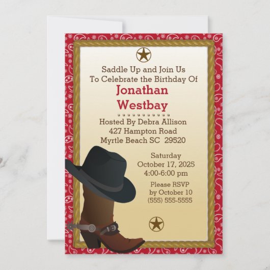 Cowboy Boot and Pet Birthday Uitnodiging (Voorkant)