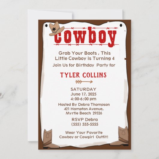 Cowboy Boot and Pet Birthday Uitnodiging (Voorkant)