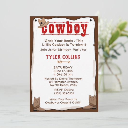 Cowboy Boot and Pet Birthday Uitnodiging (Staand voorkant)