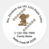 Cowboy Boot and Pet Off Family Home Address Ronde Sticker (Voorkant)