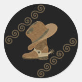 Cowboy Boot and Pet off Wooden Inlay Ronde Sticker (Voorkant)