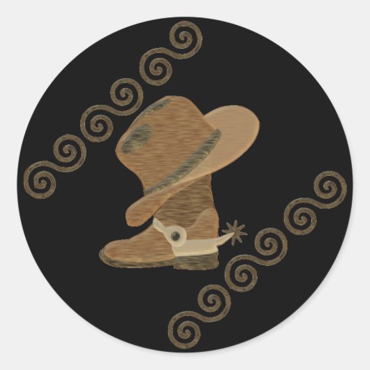 Cowboy Boot and Pet off Wooden Inlay Ronde Sticker (Voorkant)